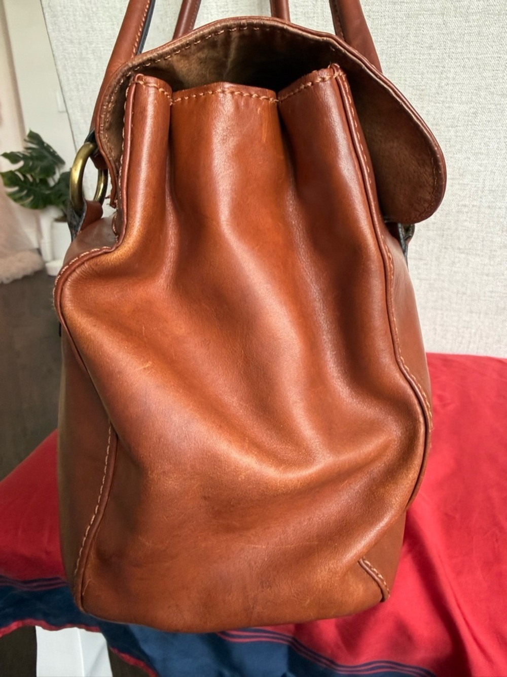 Vintage Italian Leather Satchel Bag Toscanino Brown Brass Hardware - Picture 4 of 15